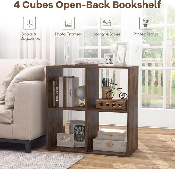 POWERSTONE 4 Cube Storage Organizer, 2 Tier Cubby Bookshelf Freestanding - Image 6