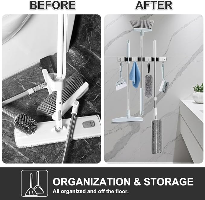 Broom Holder Wall Mount, Broom Organizer Wall Mount Stainless Steel Broom and - Image 3