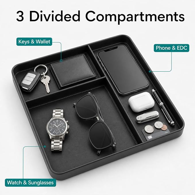 VLANDO Valet Tray, PU Leather Nightstand Organizer - Image 2