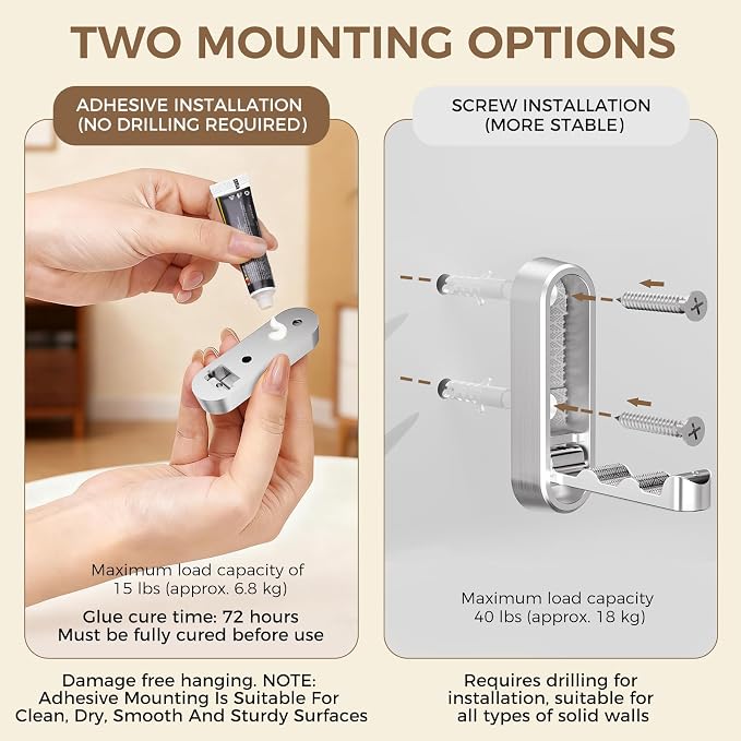 4-Pack Heavy Duty Zinc Alloy Folding Wall Hooks - Image 3