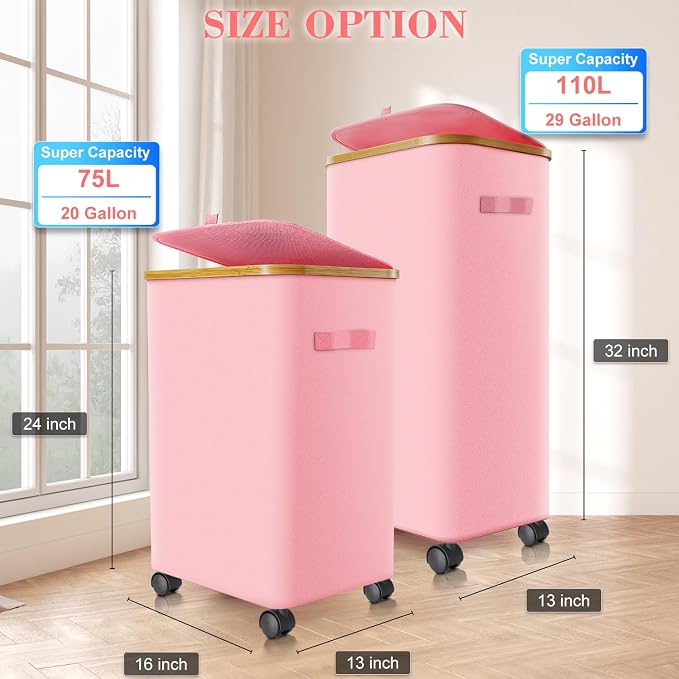Laundry Hamper with Wheels, 29 Gal Laundry Basket with lid Rolling Clothes - Image 2