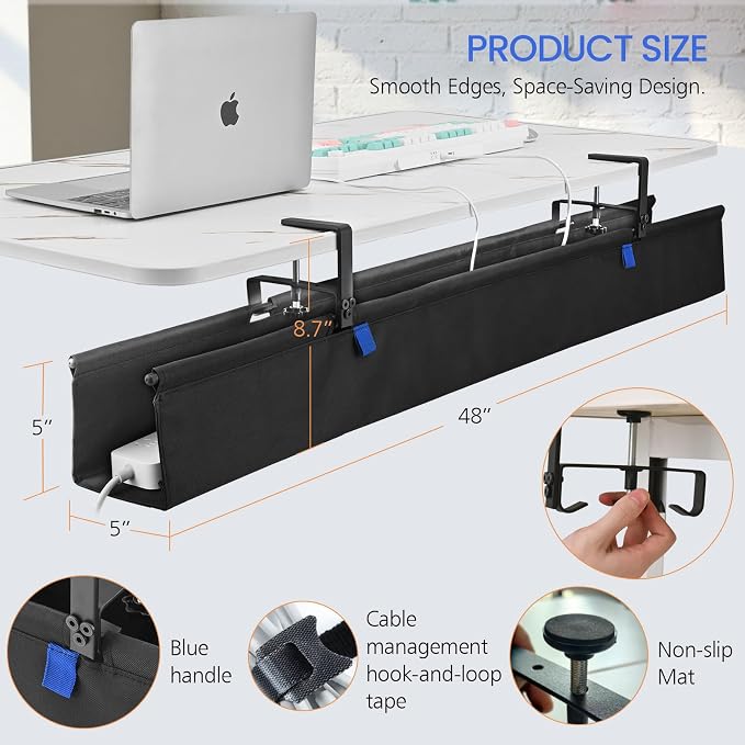 48" Under Desk Cable Management Tray- Clamp/Screw Mount Desk Cable Organizer - Image 7