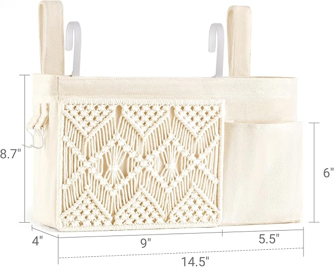 Mkono Bedside Caddy Hanging Organizer, Boho Macrame Storage - Image 7