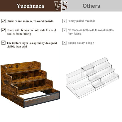 Yuzehuaza 4 Step Countertop Liquor Bottle Display Shelf, Wood Bar Shelves 16 - Image 7