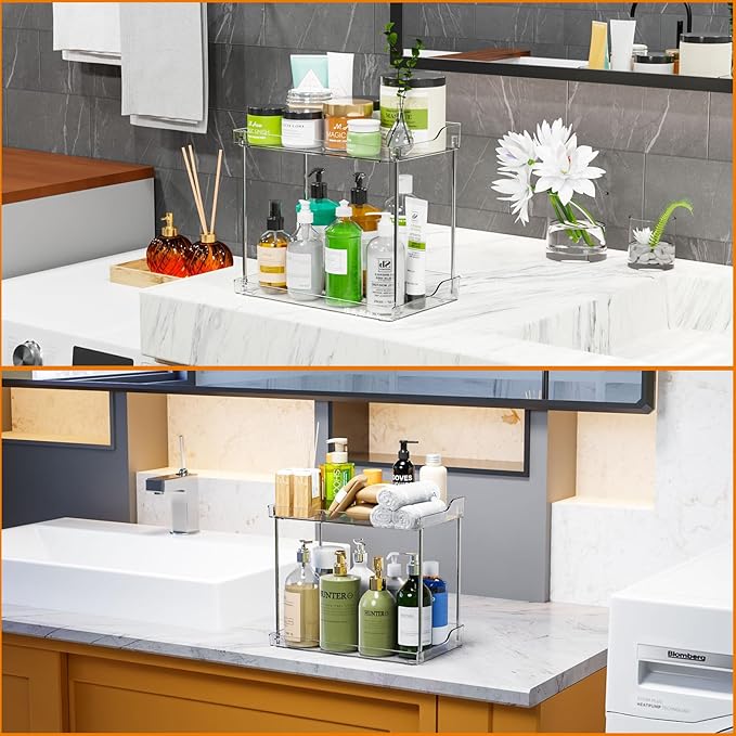 Yieach Clear Acrylic Bathroom Counter Organizers and Storage Tray, 2 Tier Makeup - Image 3