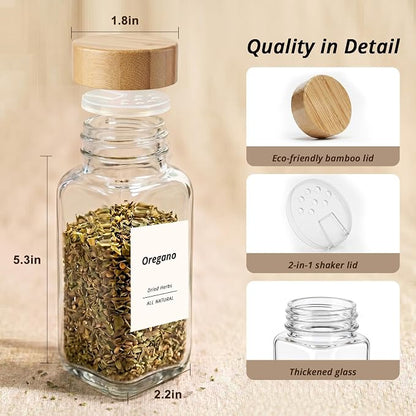 SHOWIN Spice Jars with Label, 8oz Spice Containers with Bamboo Lids 12pcs - Image 2