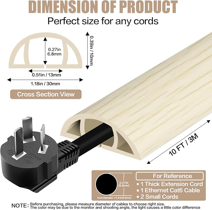 Floor Cord Cover Self Adhesive Cord Hider, 10FT Cable Management, Extension - Image 2