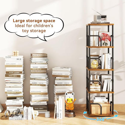 IBUYKE 5 Tier Rotating Bookshelf, Square Bookcases - Image 5
