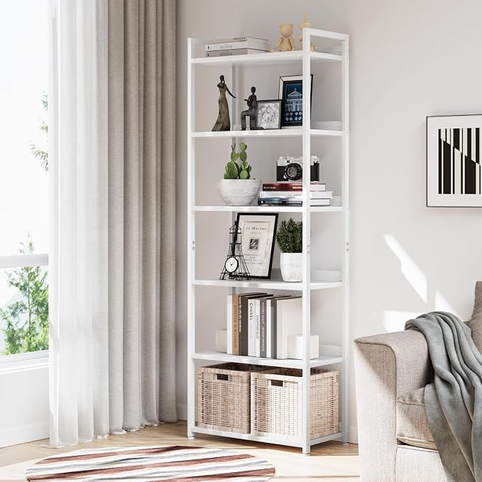 NUMENN Bookshelf, 6 Tier Freestanding Shelving Unit, Falling Prevention Baffle - Image 2