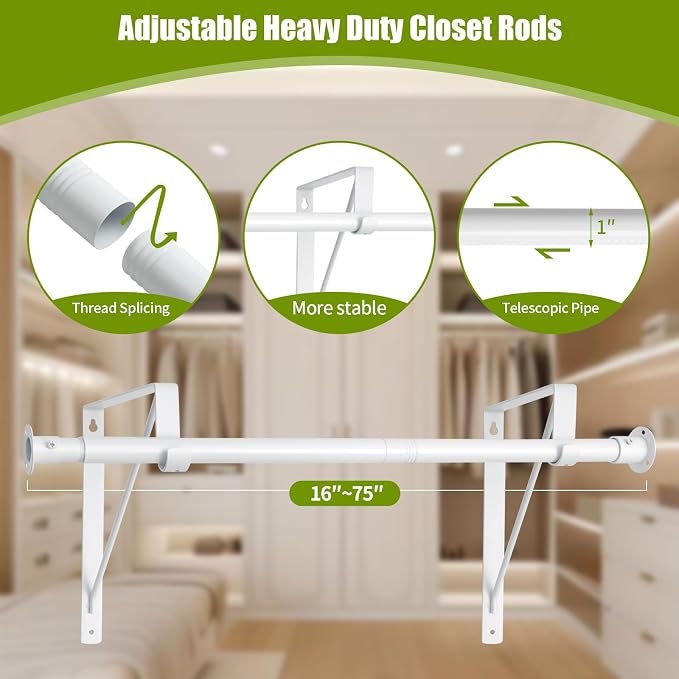 Closet Rod, 16 to 75 Inch Clothes Rods Heavy Duty Adjustable Clothes Rods - Image 5