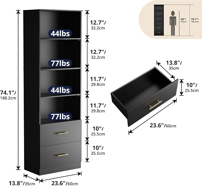 Cozy Castle 74.1'' Bookshelf, Tall Bookcase - Image 2