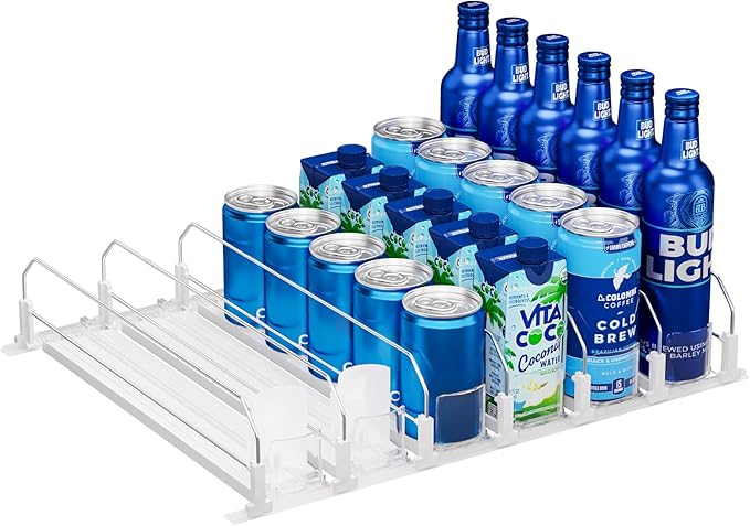 Puricon Drink Organizer for Fridge Pusher Glide, Spring Loaded Fridge Drink by Puricon