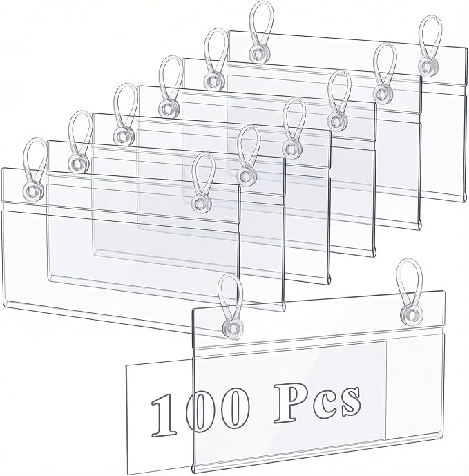 Elsjoy 100 Pack Plastic Wire Shelf Label Holders, Reusable Basket Label Holders by Elsjoy