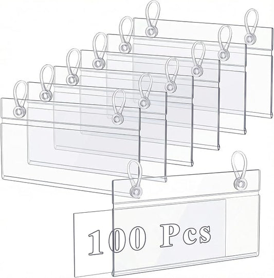 Elsjoy 100 Pack Plastic Wire Shelf Label Holders, Reusable Basket Label Holders by Elsjoy