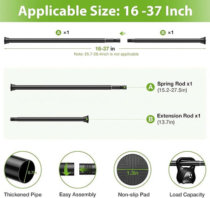 2Pcs Spring Tension Curtain Rod, Shower Curtain Rod 16-37 Inch, Spring Loaded - Image 3