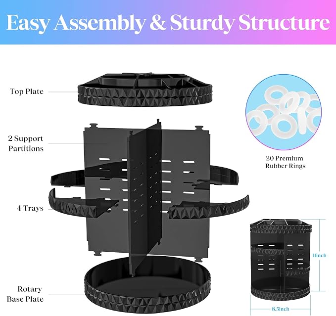 360 Rotating Makeup Organizer, DIY Adjustable Cosmetics Organizer, Professional - Image 5