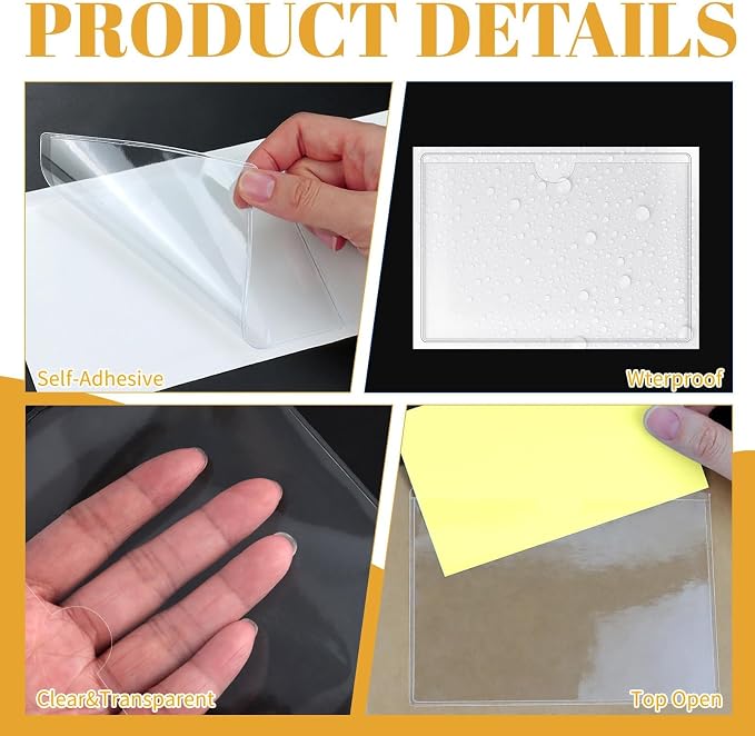 200 Pack Clear Self-Adhesive Business Card Pockets and Top Open Library Card - Image 3