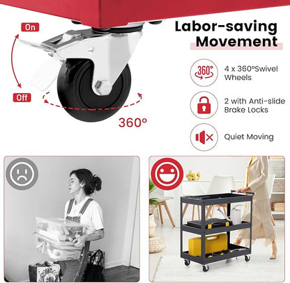 Goplus 3-Tier Utility Cart, Heavy Duty Commercial Service Tool Cart w/Lockable - Image 2