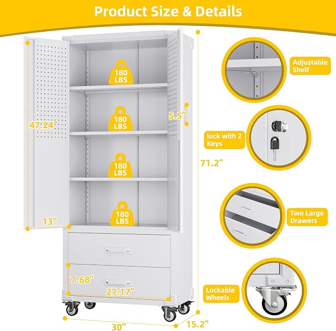 Aobabo 2 Large Drawer Metal Storage Cabinet - Image 3