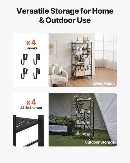 VEVOR 4-Tier Foldable Storage Shelf, 28W x 13D x 54H Inch Folding Metal Rack - Image 7