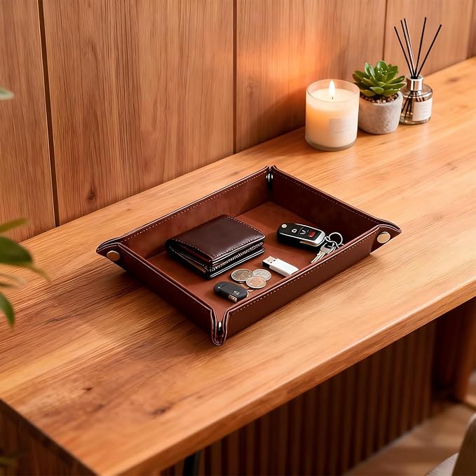 Leather Valet Tray Organizer, Catchall Tray, Desktop Storage - Image 4