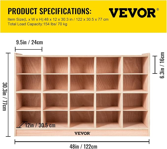 VEVOR Cubby Mobile Tray Storage Cabinet, 20-Compartment Cubby Storage Shelf - Image 8