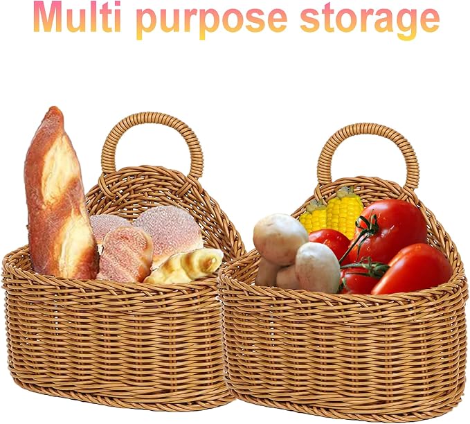 2Pcs Hanging Storage Baskets, Plastic Woven Hanging Basket - Image 4