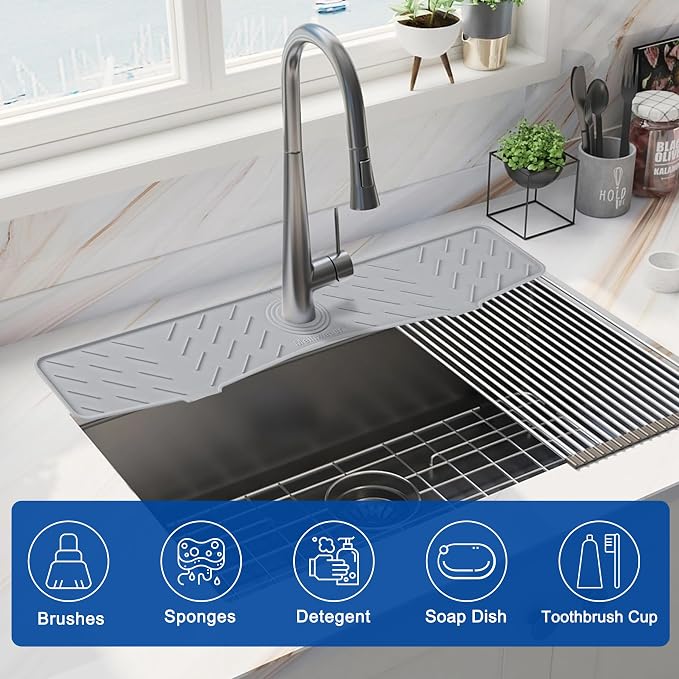 Meiliweser Faucet Mat for Kitchen Sink – 24” x 5.1” Extra-Long Silicone Splash - Image 5