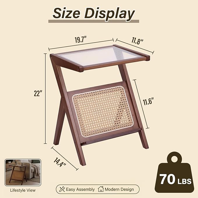 Tiita 2 Pack Rattan Side Table, Mid Century Nightstand, Bamboo Accent Bedside - Image 3
