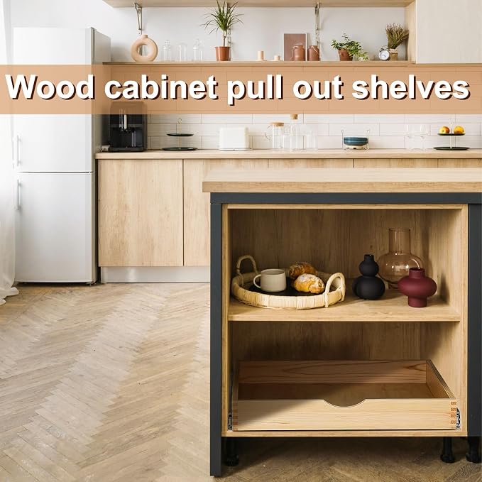 Menkxi 2 Set Pull out Tray Cabinet Organizer Wooden Pull Drawers storage Slide - Image 6