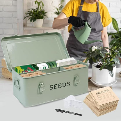 Seed Storage Box, Metal Seed Bin Seed Storage Organizer, 4 Dividers Seed - Image 3