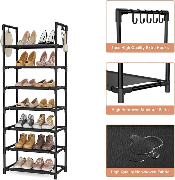 LANTEFUL 7 Tiers Shoe Rack 18-20 Pairs Boots Organizer Storage Sturdy Narrow - Image 4
