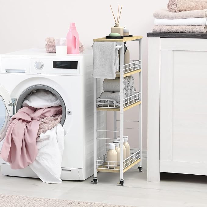 Slim Storage Cart White Narrow Storage Cabinet 4 Tier Laundry Room Organization - Image 4