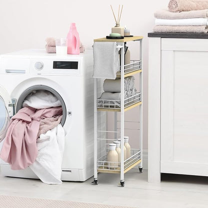 Slim Storage Cart White Narrow Storage Cabinet 4 Tier Laundry Room Organization - Image 4