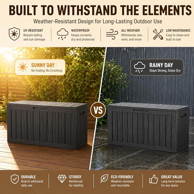 98 Gallon Large Deck Box, Waterproof Resin Outdoor Storage Box Lockable - Image 5