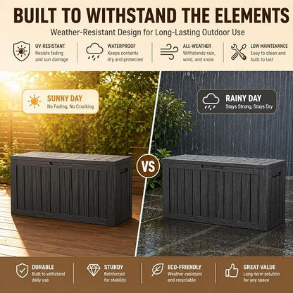 98 Gallon Large Deck Box, Waterproof Resin Outdoor Storage Box Lockable - Image 5