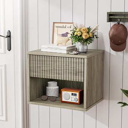 VINGLI Floating Nightstand Set of 2 Gray Fluted Nightstands - Image 8