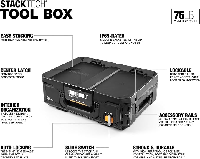 ToughBuilt – StackTech Lockable Tool Box, Modular Storage - Image 2