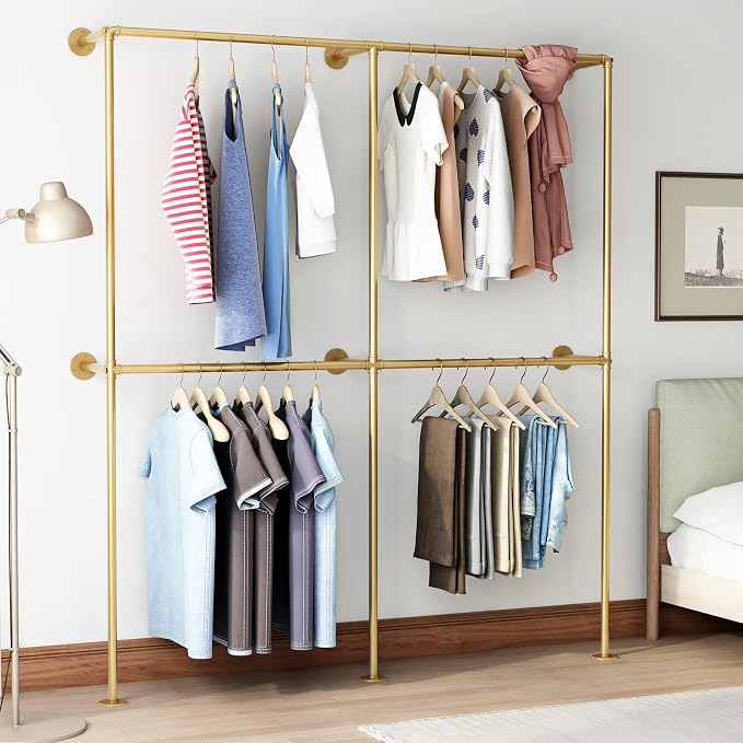 Gold Pipe Clothing Racks Wall Mount Gold Clothes Rack, Heavy Duty Industrial by IronJiaZu