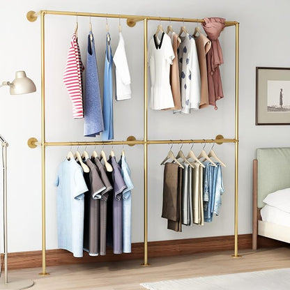 Gold Pipe Clothing Racks Wall Mount Gold Clothes Rack, Heavy Duty Industrial by IronJiaZu