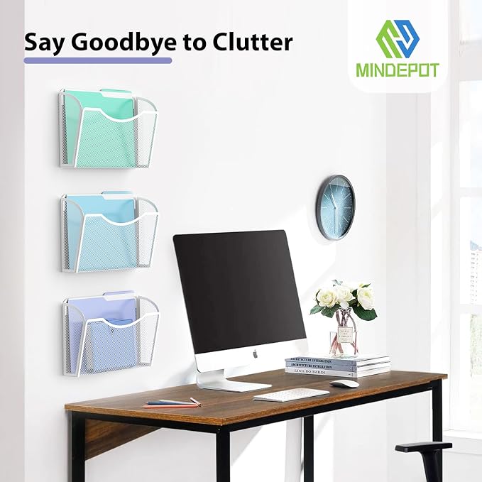 MINDEPOT Wall File Organizer, Hanging Wall File Holder, 6 Pack, Metal Mesh Wall - Image 6