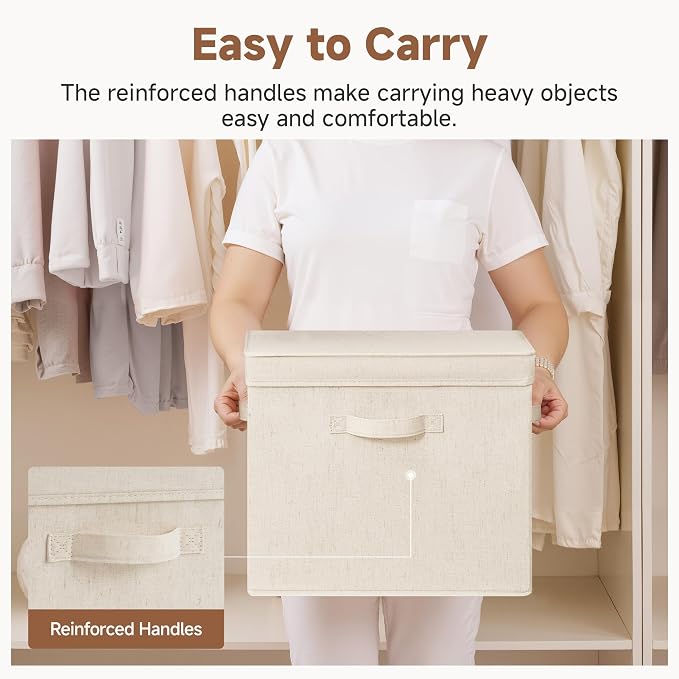 StorageWorks Storage Bins with Lid, Decorative Fabric Storage Bins with Handles - Image 5