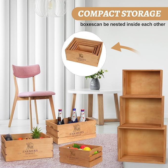 Barydat Set of 5 Wood Crates for Display Decorative Nesting Wooden Crate Storage - Image 7