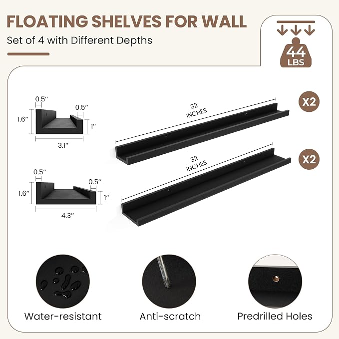 Fun Memories Picture Ledge Shelf, 32 Inch Picture Shelves - Image 3