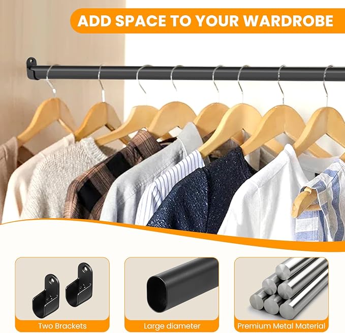 Oval Closet Rod for Hanging Clothes Adjustable Closet Rods 18 to 63 Inch Heavy - Image 3