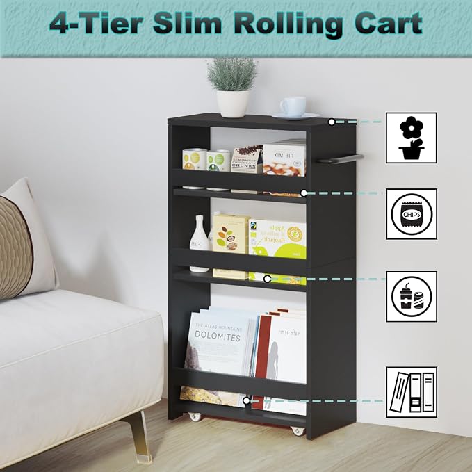 MARTY Rolling Storage Cart 7.9" W, 4-Tier Kitchen Cart - Image 7
