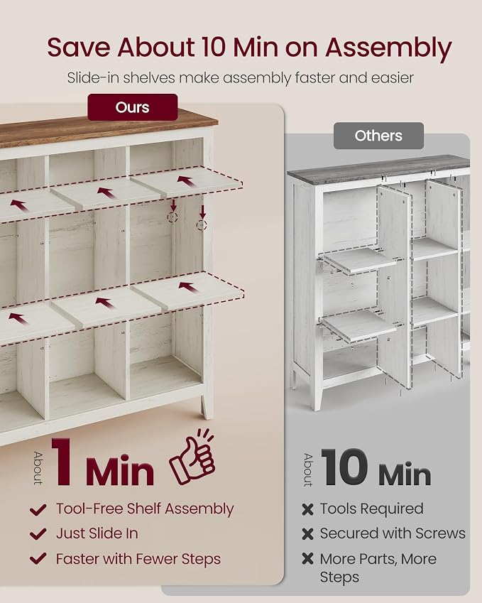 VASAGLE Liry Collection Farmhouse Bookcase, 9-Cube Storage Organizer - Image 4