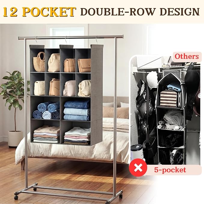 Ofiray-home 4 Tier Hanging Closet Organizer, 12 Compartments Sweater Organizer - Image 3