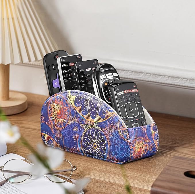 TV Remote Control Holder with 5 Compartments, Pu Leather Remote Caddy/Box/Tray - Image 4