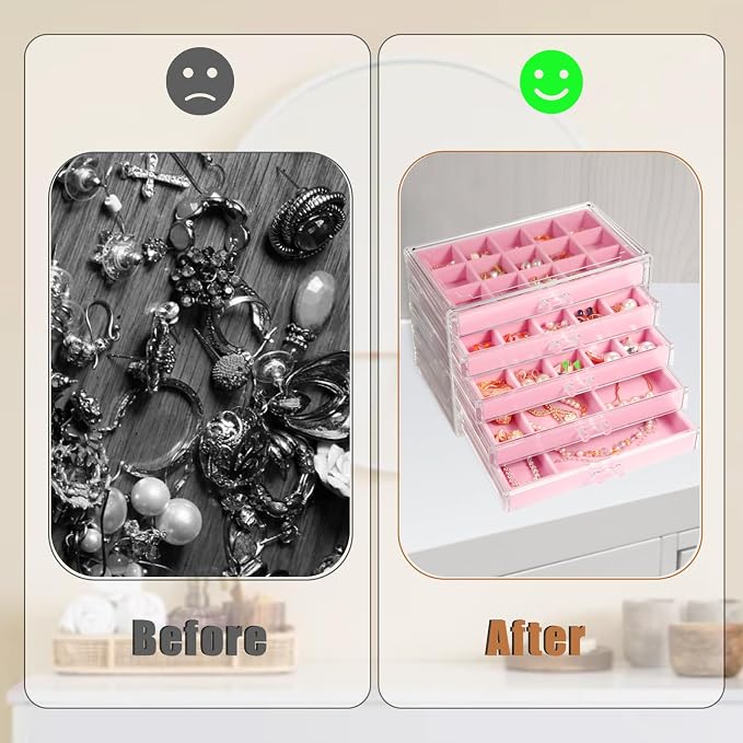 5 Drawers Clear Jewelry Box for Women and Girls, Acrylic Earring Holder - Image 6